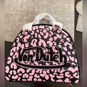Von Dutch Pink and Black Animal Print crossbody bag
